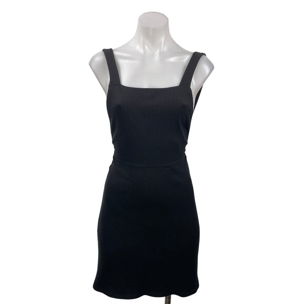Reformation Black Ribbed Knit Sleeveless Square Neck Open Back Mini Dress Sz XS